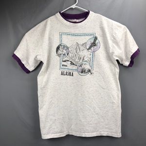 Alore Alaska Shirt Bear Eagle Wolves XL Gray Prairie Mountain 1991 Made In USA
